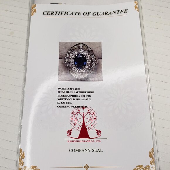 Luxury Blue Sapphire and Diamond In 18k White Gold Ring Classy and Elegant - Picture 15 of 16